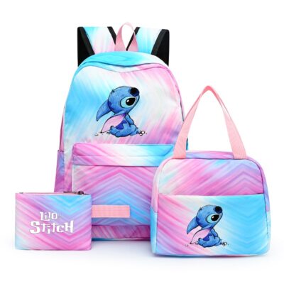 3pcs Lilo Stitch Rucksack Backpack with Lunch Bag Casual Girls Women School Bags