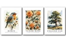 London, United Kingdom National Symbols, Set of 3 Poster Prints Decor, Unframed