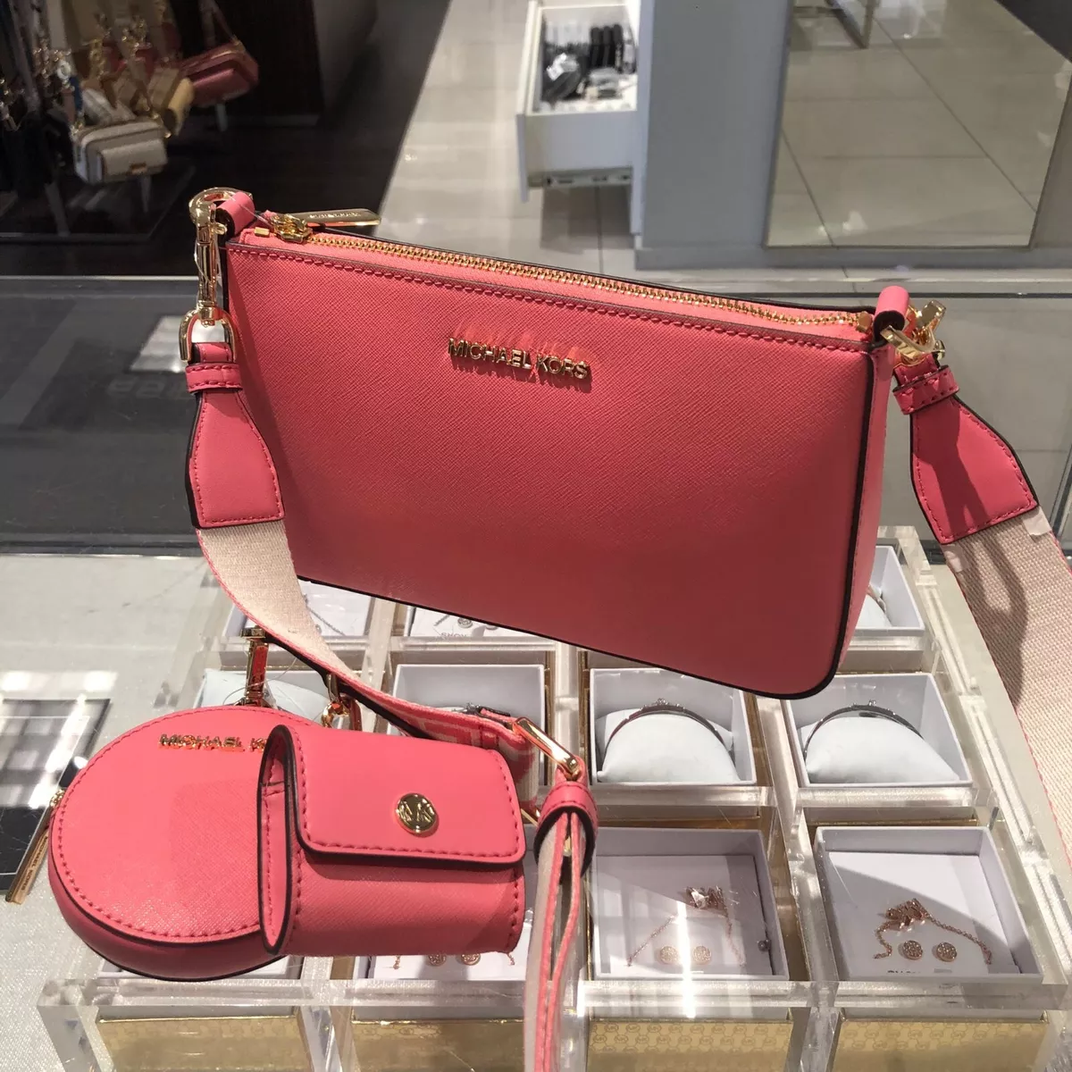 MICHAEL KORS JET SET TRAVEL SMALL CROSSBODY BAG TECH ATTACHED MK - TEA ROSE