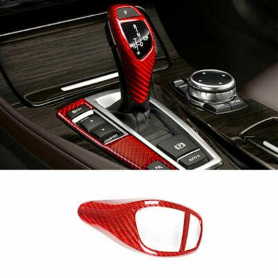Red Real Carbon Fiber Gear Shift Knob Trim Cover Fit for BMW X3 X4 X5 X6 F10 F30