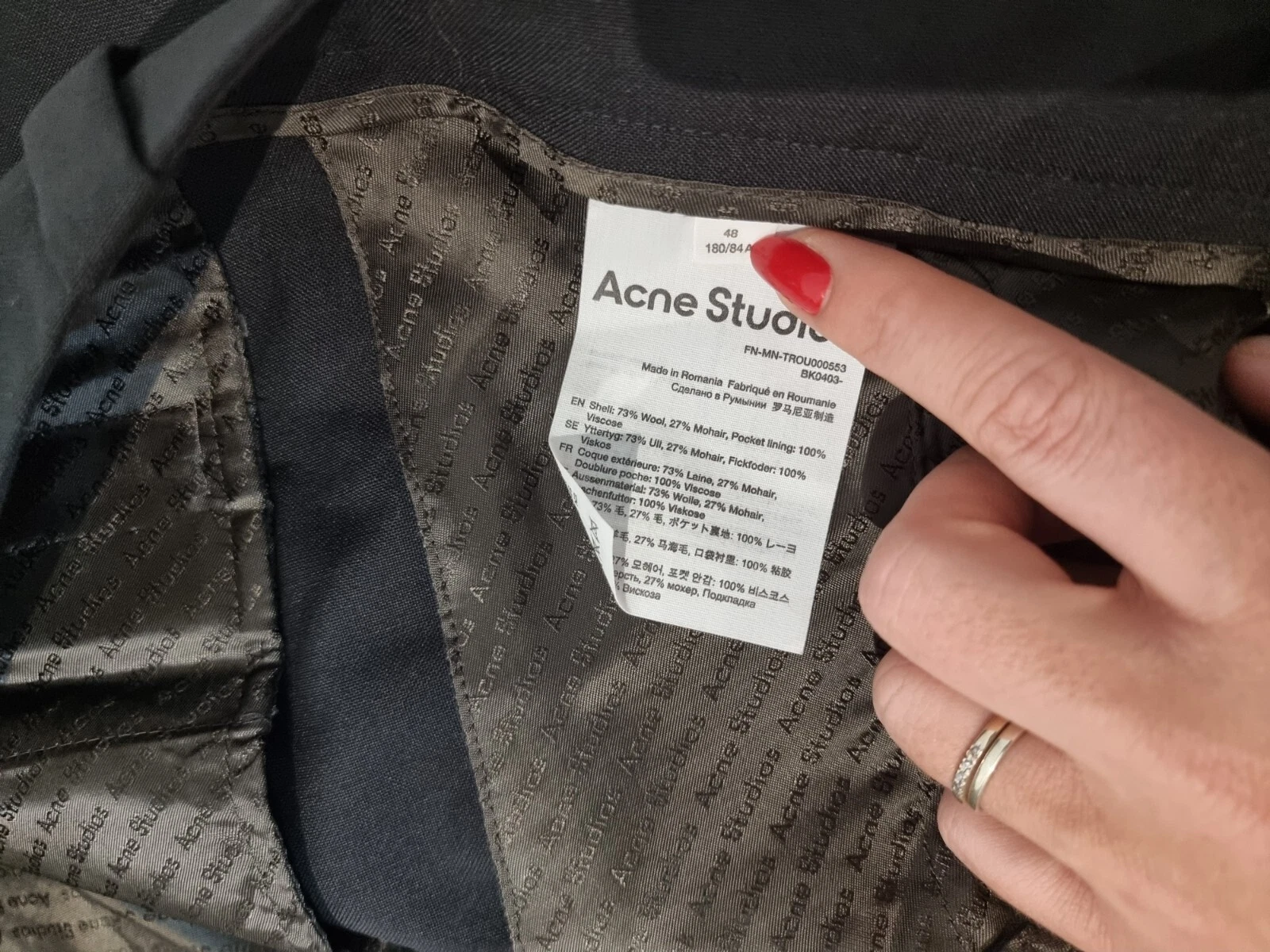 Pantaloni formali Acne Studios lana mohair pieghevoli 38 L XL uomo pantaloni neri