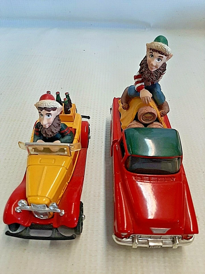 Coca-Cola 1932 Chevy Roadster & 57 Chevy Pick-Up 1:43 w 2 Elf Figures & Box ERTL - Image 3 of 4