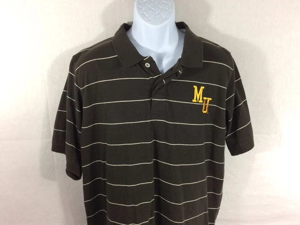 Missouri MU Tigers Polo Shirt Sz XL -  NWT - Sewn Logo - Brown Striped - Image 3 of 4