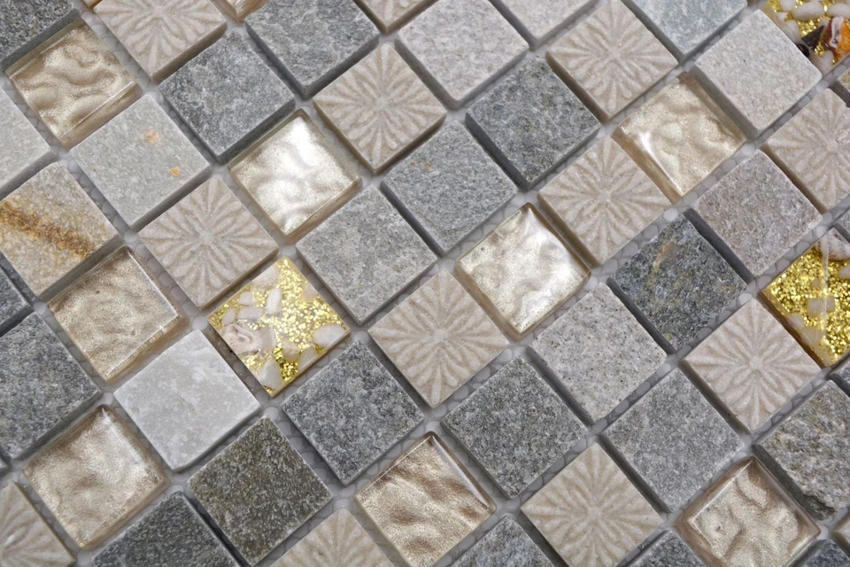 Naturstein Rustikal Quarzit Naturstein Mosaikfliese Glasmosaik gold beige ... - Bild 4 von 4