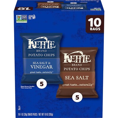 Kettle Brand Potato Chips, Variety Pack of Sea Salt & Vinegar 1 Oz, Pack 10