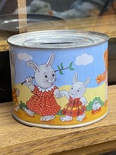 Vintage Litho Tin Bank Bunny Bears W. Germany by Lorenz Bolz Zirndorf