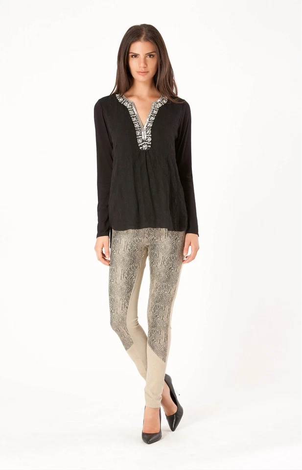 Leggings elásticos de gamuza Hale Bob | Beige Marrón Azul XS NUEVOS CON ETIQUETAS 3AGL8138 * Foto 3 de 4