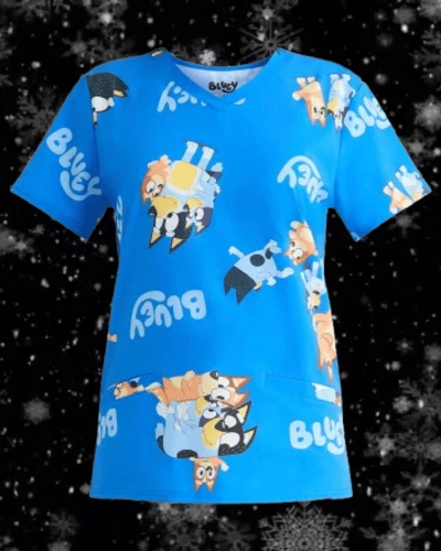 Bluey Women's  SIZE S 4-6 Scrub Top Collection V Neck Short Sleeves COLOR Blue - Picture 3 of 21