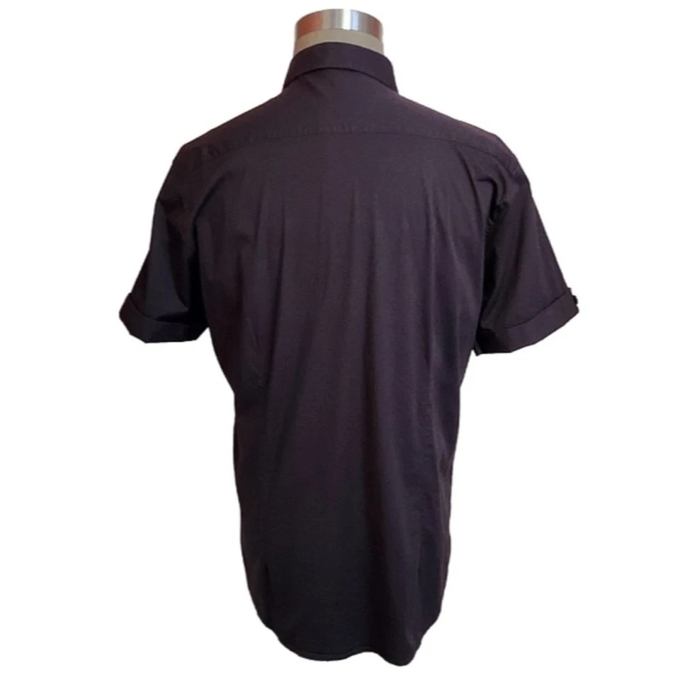 Camisa de vestir 7 diamantes texturizada con botones delanteros para hombre manga corta azul marino X-grande Foto 4 de 4