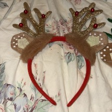 Reindeer Fur Ears Headband Christmas Headband with Bells  Sparkly Antlers 2 pk