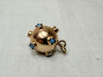 Vintage Estate 14K Yellow Gold Sputnik Turquoise Pendant Charm