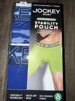 Jockey Sport 2-Pair Mens Long Leg Boxer Brief Underwear 9'' Inseam Polyester, 3XL
