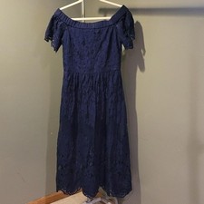 Vince Camuto Off-Shoulder Lace Midi Dress, Women's Size 8, Navy Blue