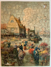 PEASANTS IN THE FLOWER MARKET, 320 pieces figurals jigsaw puzzle R. TUCK Zag Zaw