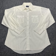 Vintage 80 s Wrangler Men White Dobby Stripe Western Snap Shirt Cowboy LS Size L