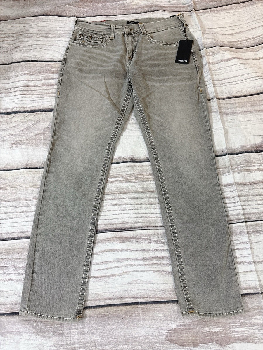 TRUE RELIGION JEANS Rocco Big T Flap Skinny Gray Crisp Wash Size