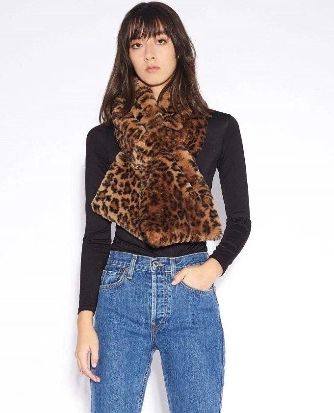 Apparis Scarf Jasper Leopard Print Faux Fur Trendy Outerwear Outdoor Chic NWT