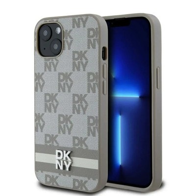 iPhone 13 Hülle DKNY PU Leather Checkered Pattern and Stripe Back, beige