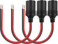 3Pcs Female Car Cigarette Lighter Socket 12V/24V Cable Plug Adapter