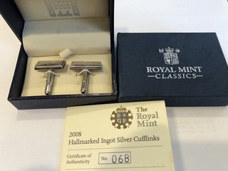 Royal Mint Hallmarked Ingot Silver Cufflinks