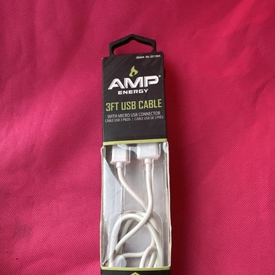 AMP Energy 3ft White Micro-USB Charging & Data Sync Cable for Samsung, Motorola