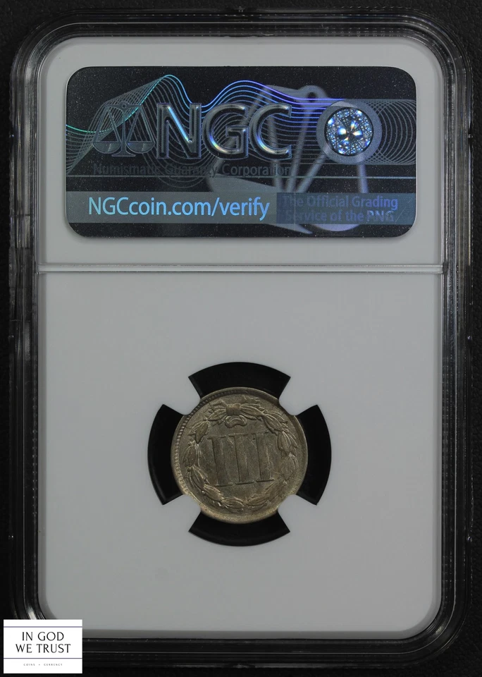 1866 Three Cent Nickel Piece 3CN NGC AU Details - Scratches - Image 2 of 4