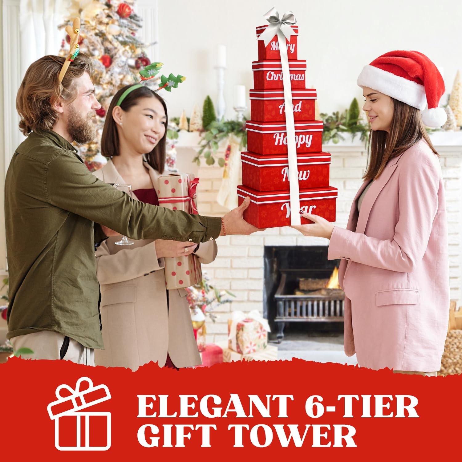 Christmas Gift Baskets - 6 Tier Indulgence Nuts Gift Basket Tower with Filled Wi