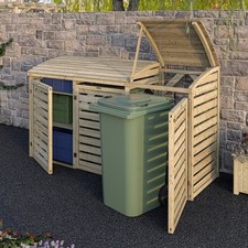 Rowlinson Double Wheelie Bin Store with Box Store Curved Lid