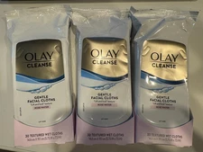 3 pks Olay Gentle Facial Cleansing Cloth Rose Water 30 face makeup remover WIPES