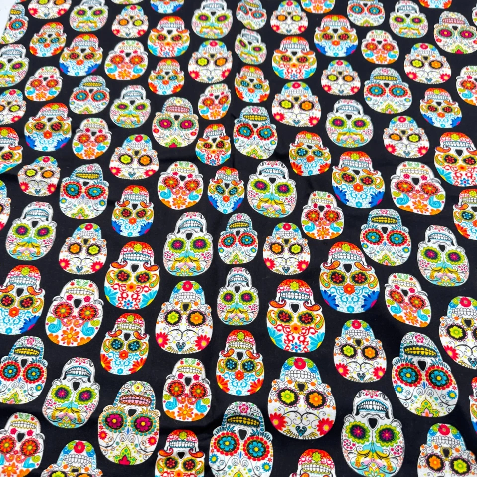 Tela alta moda calaveras negras día de muertos acolchado algodón 44x148 2436 Foto 2 de 4