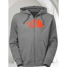 The North Face Full Zip Hoodie Mens Large Gray Orange Logo Sweatshirt