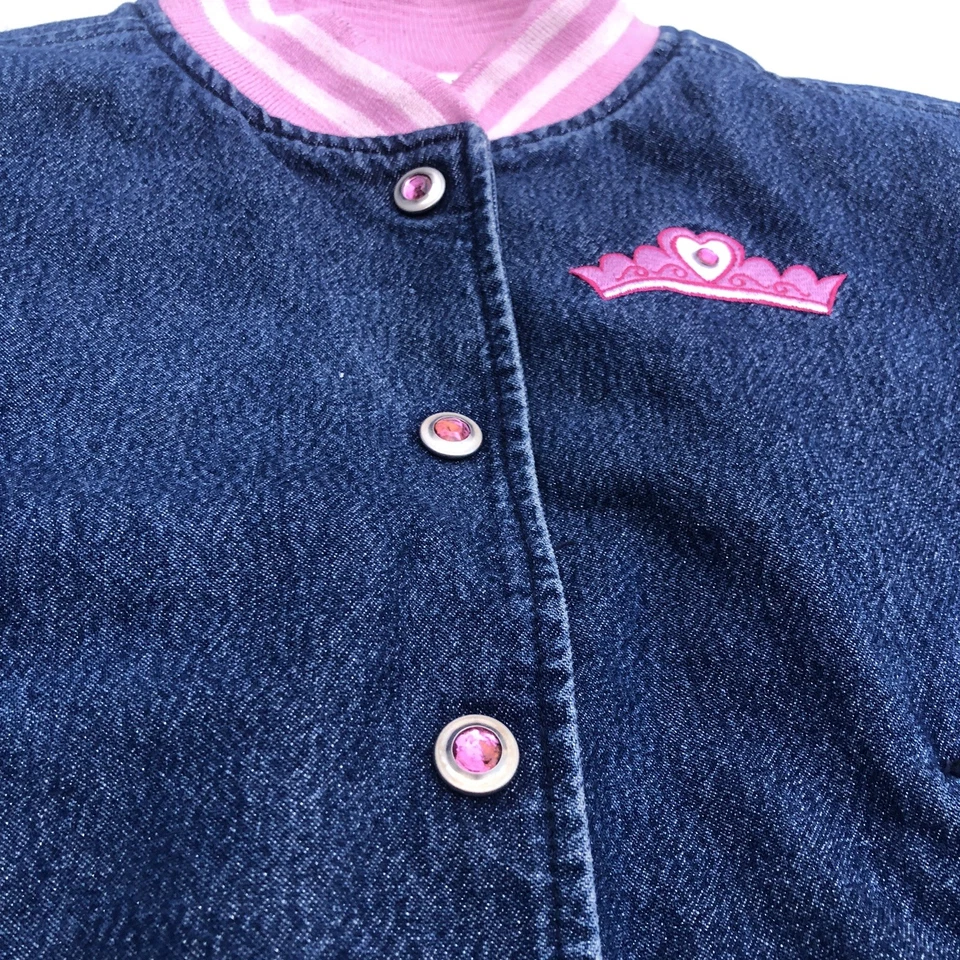 Y2K Vintage Disney Store Princess Bomber Jacket Coat Embroidered Denim Girls 4 5 - Image 4 of 4