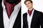 Burgundy Cravat Scarf Red Satin Silk Men's Silver Polka Dot Formal Vintage Ascot