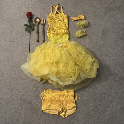 Curtain Call Belle Yellow Dance Costume Girls CME With Accessories