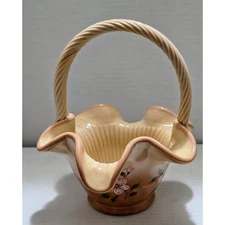 Fenton Chocolate Hand Painted Floral Basket