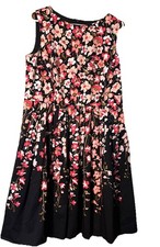 TALBOTS Women's Cotton Floral Sleeveless Dress Size 16 Pink/Black Lined W/Zipper