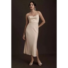 BHLDN Anthropologie Cream Cowl Neck Slip Midi Dress| Minimalist Holiday Party