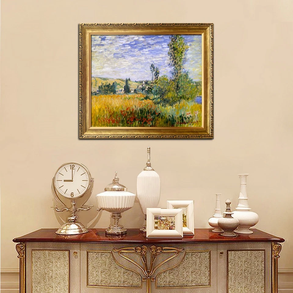 Arte enmarcado pared Claude Monet paisaje en Vetheuil impresión pintura al óleo decoración del hogar Foto 3 de 4