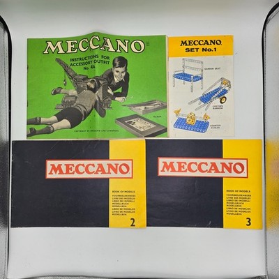 Restposten 4 Vintage Meccano Bedienungsanleitungen Bücher Modelle 2 3 Zubehör 4A Set
