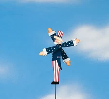 Wood Patriotic Uncle Sam Metal Arms Whirlybird Whirligig Yard Stake Wind Spinner