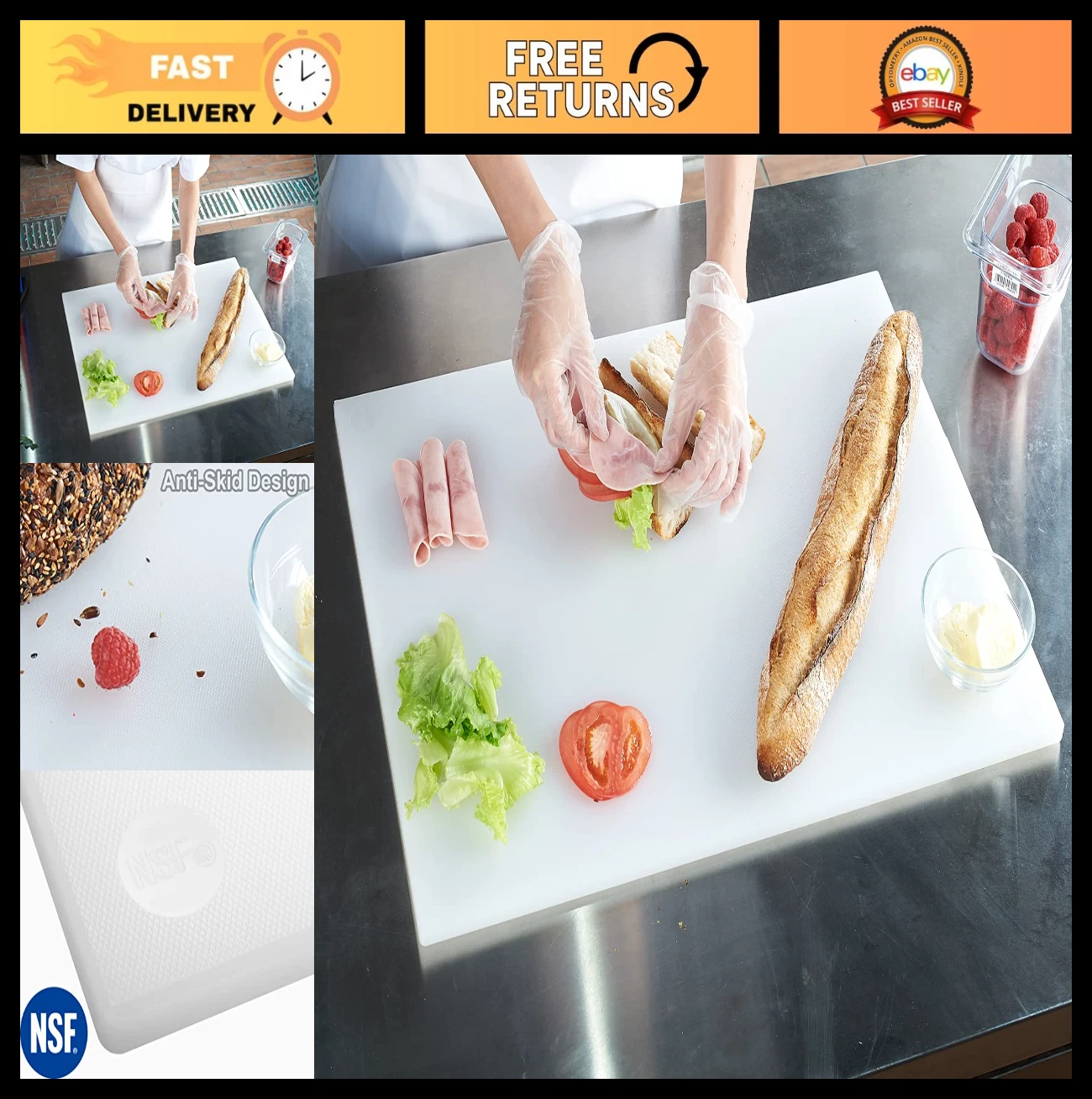 Large 24" x 18" Plastic Cutting Board - Color Coded, Anti-Slip, Dishwasher Safe