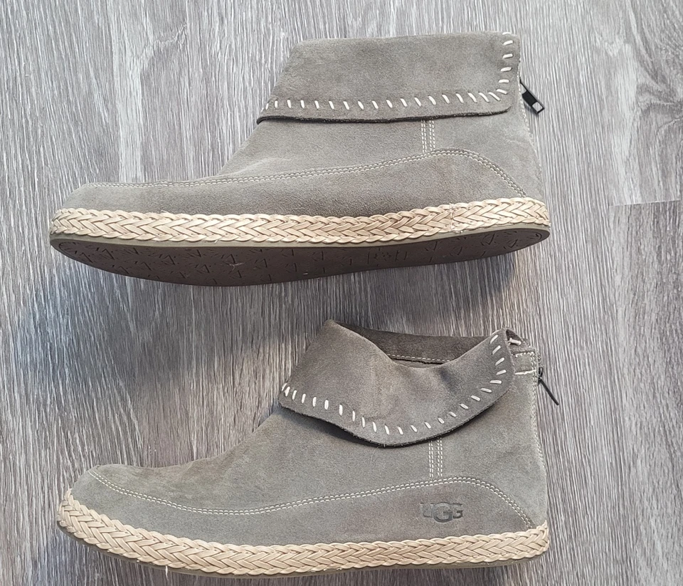 UGG Varney Women Flat Ankle Boots Rear Zip Booties Slate Gray Real Suede Sz 10 - Image 2 of 4
