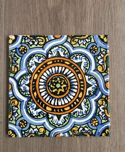 Vintage ADE Hand Painted Ceramic Tile Trivet Mosaic Wall Decoration