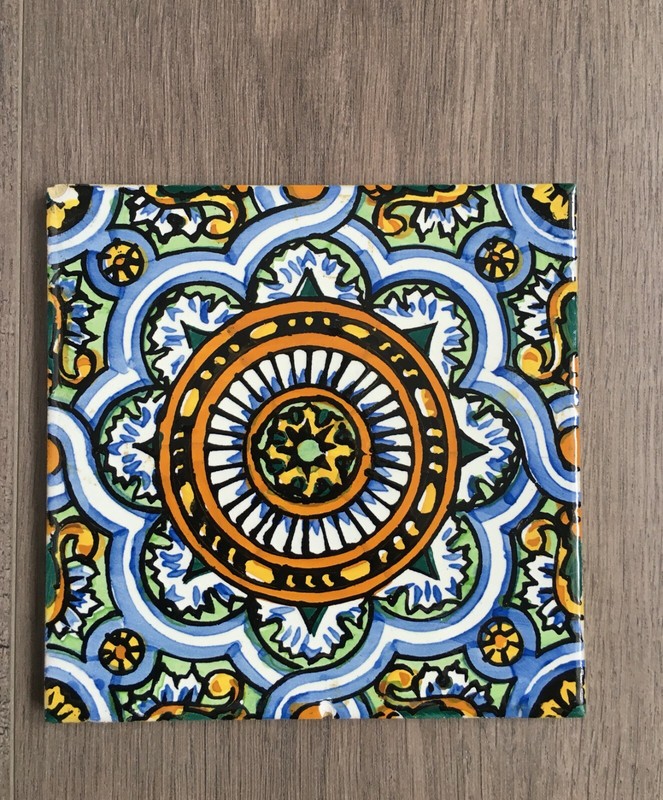 Vintage ADE Hand Painted Ceramic Tile Trivet Mosaic Wall Decoration