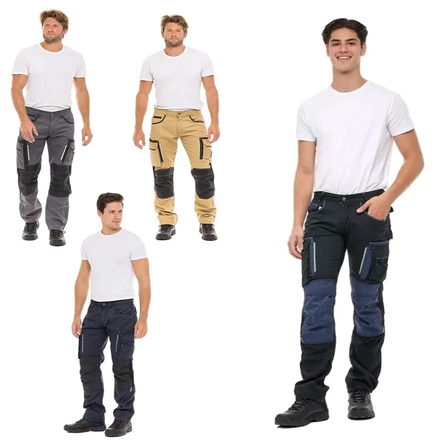 Mens Heavy Duty Workwear Pants Utility Construction Safety Cordura Trousers - Image 3 of 4