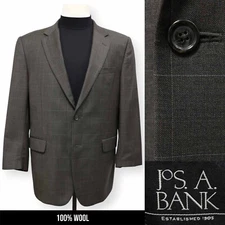 JOS A BANK mens olive windowpane 100% WOOL sport coat suit jacket blazer 44 R