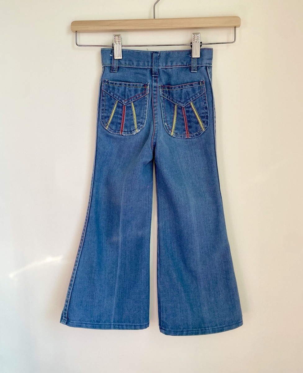 Vintage 70s Bellbottom Jeans Flare 4/5 Embroidered Pockets