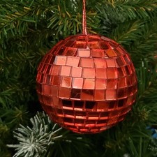 Red Disco Ball 2 3/4  Xmas Ornament Glass Mir...