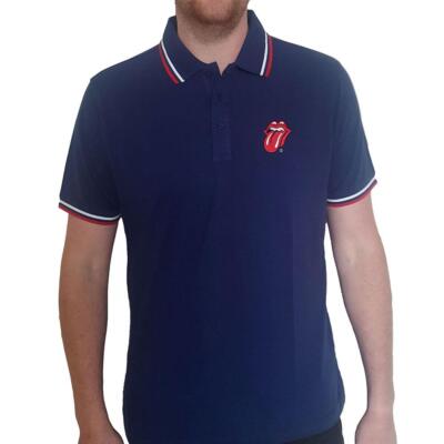 OFFICIAL LICENSED - Rolling Stones - Klassisch Zunge Marineblau Polohemd Jagger