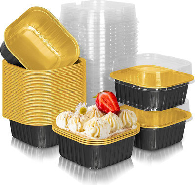 50 Pack 5Oz Mini Cake Pans with Lids, Aluminum Foil Square Baking Cups,Disposabl